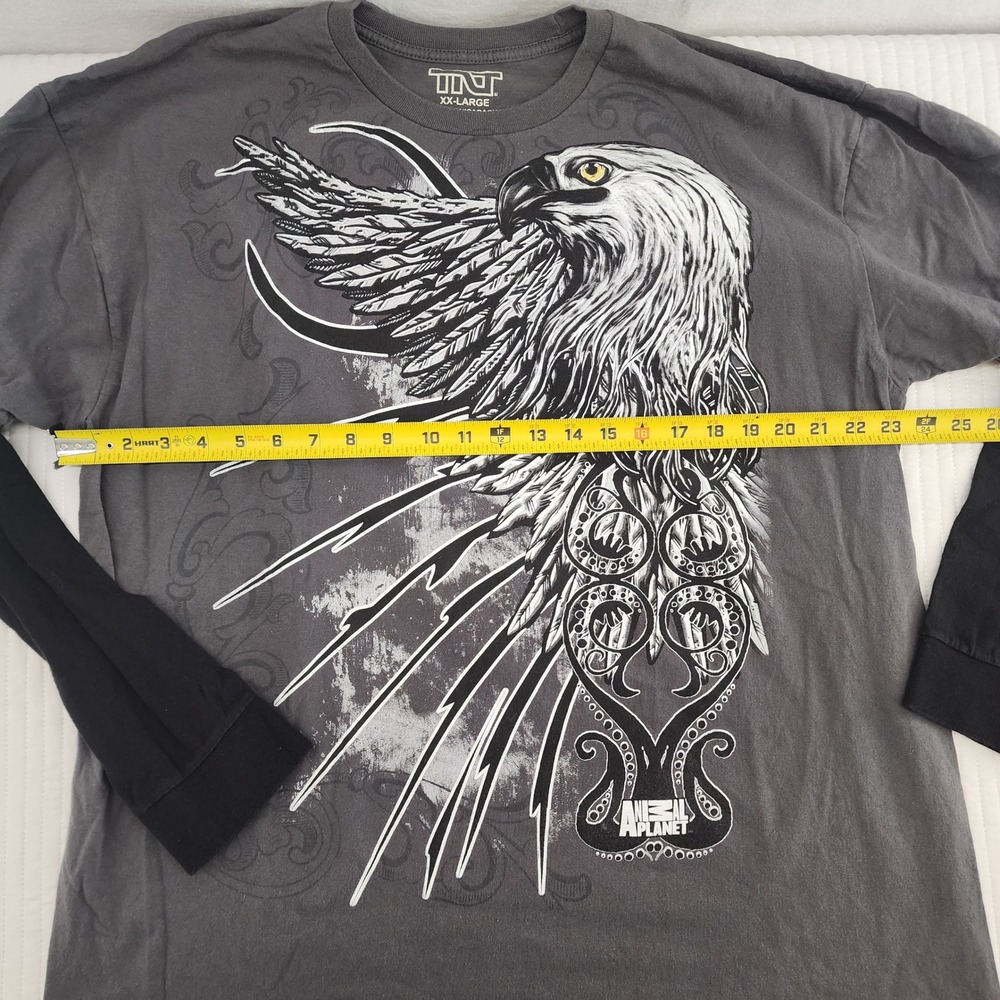 TNT Double Layer Long Sleeve Graphic Eagle Print‎ Gray T Shirt XXL - Picture 4 of 5